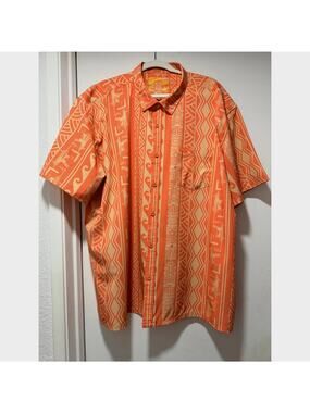 Retro Tiki Shirt Men’s 3XL Orange Short Sleeve Button Up Aloha Tropical Print